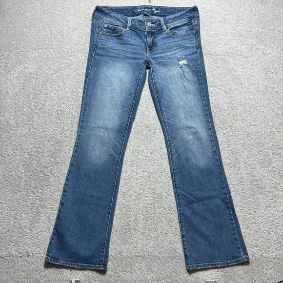 American Eagle Jeans Womens 12 Long Slim Boot Blue Denim Stretch Low Rise Y2k - Picture 2 of 16